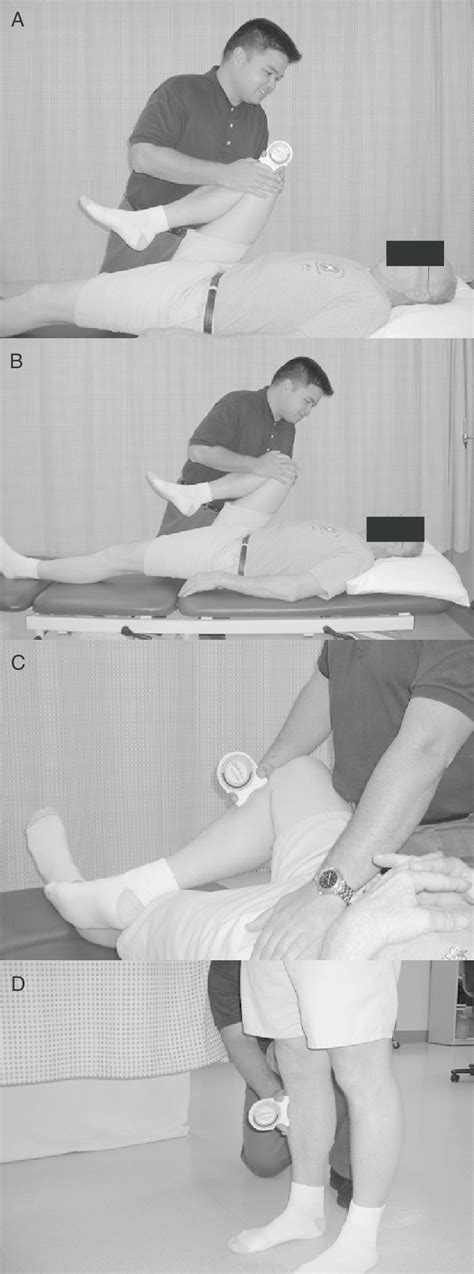 (A) Hip flexion test, (B) hip scour test, (C) FABER test, (D)... | Download Scientific Diagram