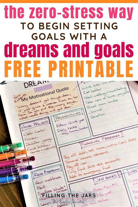 How to Use a Dreams and Goals Worksheet to Begin Goal Setting {Free Printable} | Filling the Jars