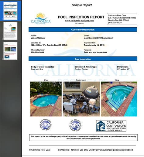 Swimming Pool Inspection Report Template