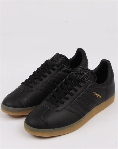 Adidas, Gazelle, Trainers, Black, Leather, Gum, Mens, Retro, Classic