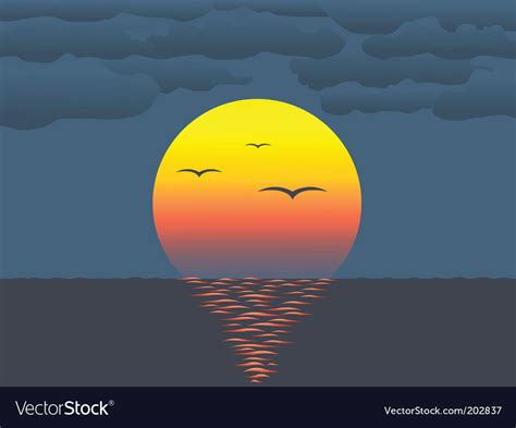 Sunset over water Royalty Free Vector Image - VectorStock