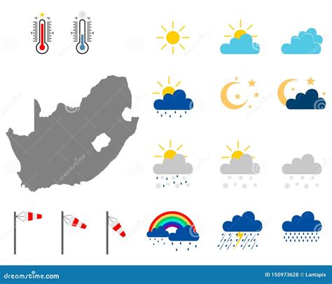 Map of South Africa with Weather Symbols Stock Vector - Illustration of blue, rainbow: 150973628