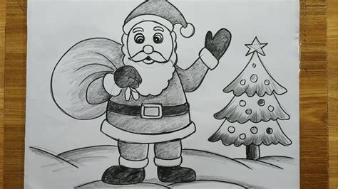 santa claus drawing very easy step by step,how to draw santa claus with christmas tree step by ...