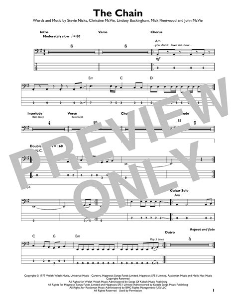 The Chain by Fleetwood Mac Sheet Music for Easy Bass Tab at Sheet Music ...