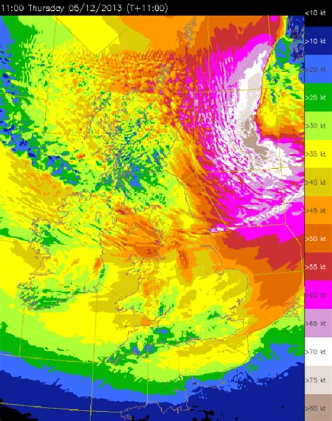 | Model wind gust output from the Met Office Unified Model for 5 th ...