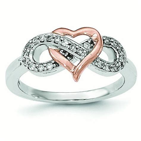 JewelryWeb - 14k Two Tone Gold Diamond Heart Infinity Symbol Ring - .16 ...