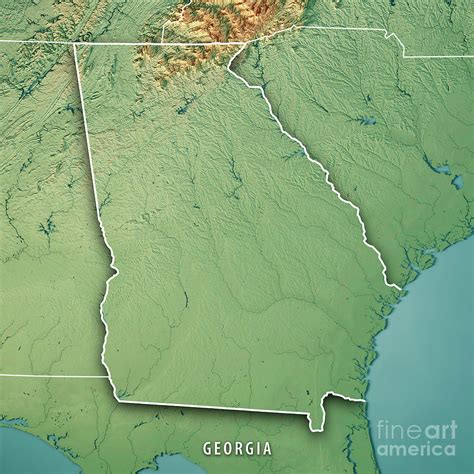 Georgia State USA 3D Render Topographic Map Border Digital Art by Frank ...