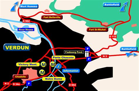 Verdun: Map showing the Citadelle and Town