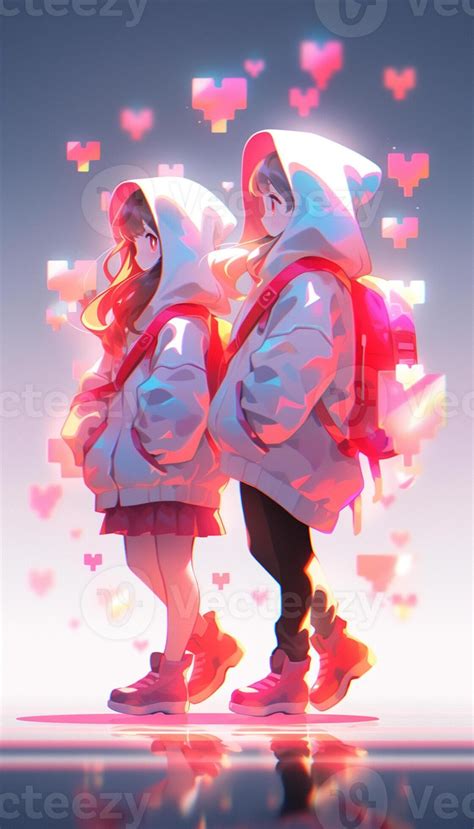 anime couple in love with hearts flying around. generative ai. 28390986 ...