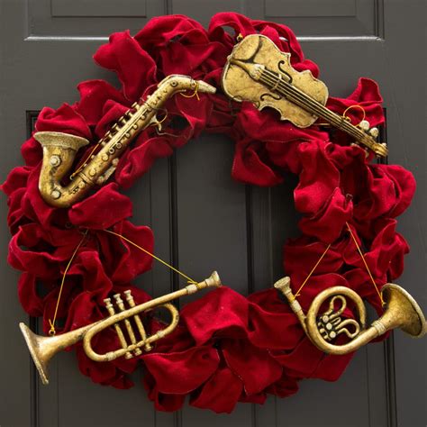 8"-11" Assorted Musical Instrument Ornaments: Gold (Set of 4) Wreath ...