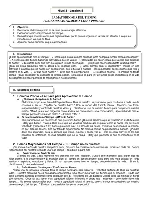 Lección 5 Nivel 3 La Mayordomia Del Tiempo | PDF | Oración