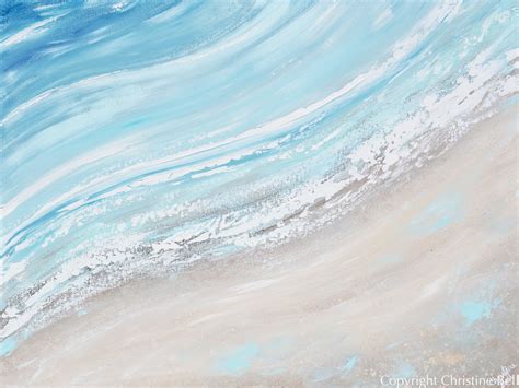 ORIGINAL Art Abstract Painting Aqua Blue Ocean Beach Coastal Decor – Contemporary Art by Christine