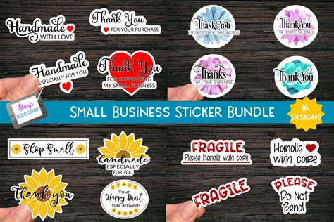 Printable Small Business Stickers Bundle - 16 Designs (1165503) | Stickers | Design Bundles