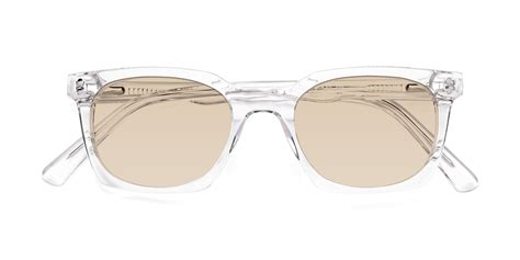 Clear Geek-Chic Square Geometric Tinted Sunglasses with Light Brown Sunwear Lenses - 17355