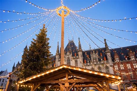 Traditional Christmas Market in Europe, Bruges, Belgium. Main Town ...