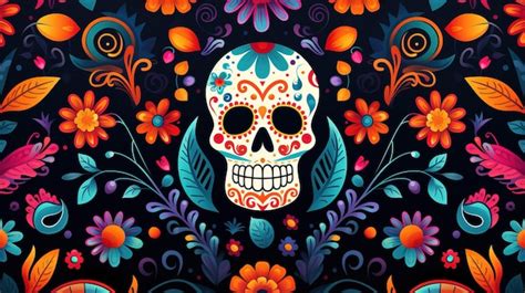 Premium AI Image | dia de los Muertos day of the dead skull flowers