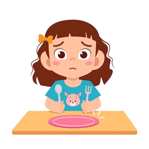 Cute little kid girl feel hungry want to eat | Premium Vector