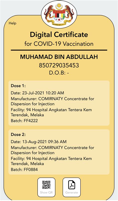 Bukti Pembayaran dan Sijil Vaksinasi