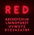 Red neon alphabet font letters and numbers line Vector Image