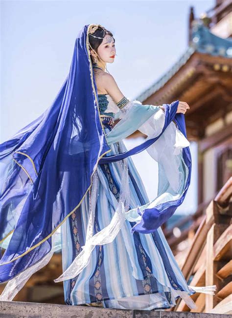 Hanfu Dress Women Festival Arabian Princess Costume Blue Indian Dance ...