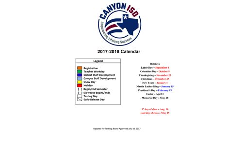 Canyon Junior High - School District Instructional Calendar - Canyon ...