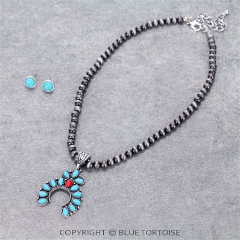 Squash Blossom Navajo Style Pearl Necklace Set – Bluetortoisewholesale
