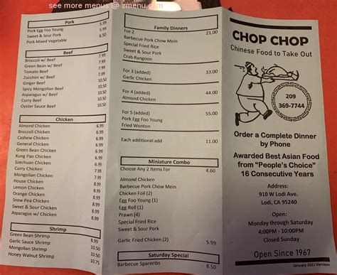 Menu at Chop Chop restaurant, Lodi