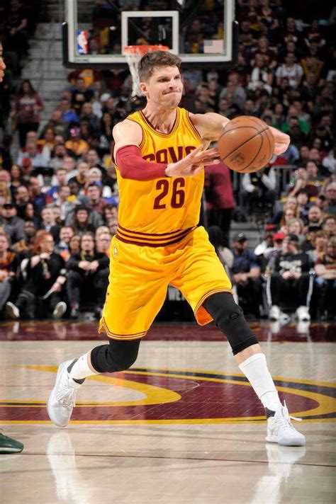 Kyle Korver #26 of the Cleveland Cavaliers passes the ball during a ...