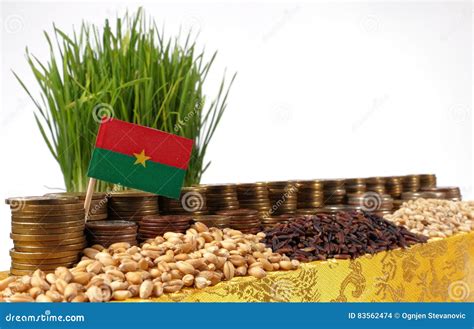 Burkina Faso Flag Waving with Stack of Money Coins and Piles of Wheat Stock Photo - Image of ...