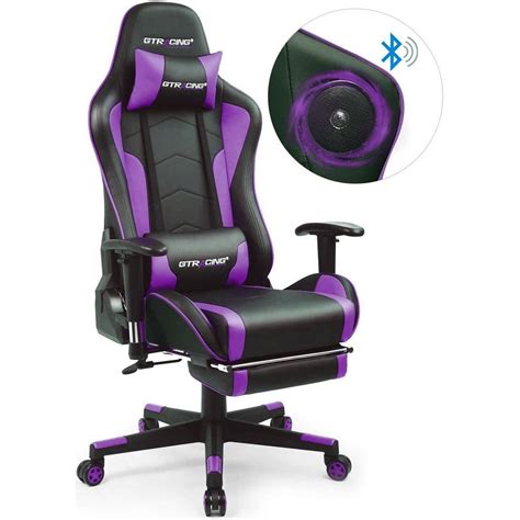 GTRACING Gaming Chair with Speakers Bluetooth and Footrest in Home Leather Office Chair, Purple ...