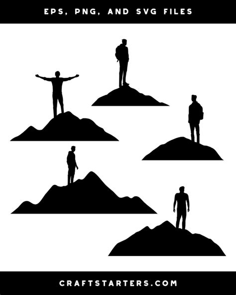 Man Standing on Mountain Silhouette Clip Art