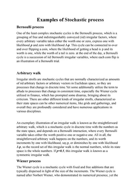 Examples of Stochastic process - Examples of Stochastic process Bernoulli process One of the ...