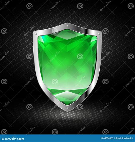 Green Crystal Shield in Chrome Stock Illustration - Illustration of green, emblem: 60554555