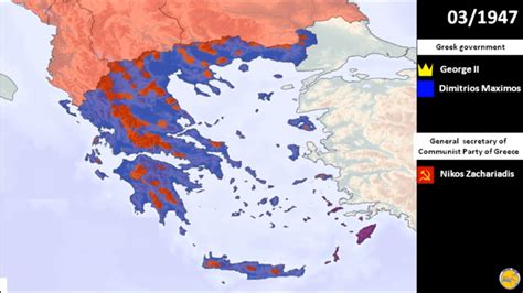 Map of the extent of communist gains in the Greek Civil War. : MapPorn