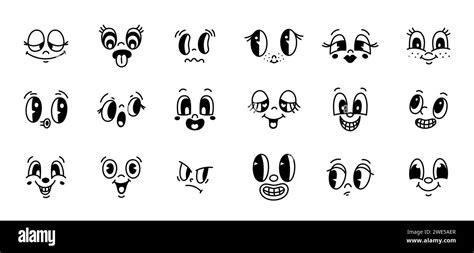 Cartoon retro faces. 50s, 60s old animation elements, funny comics ...