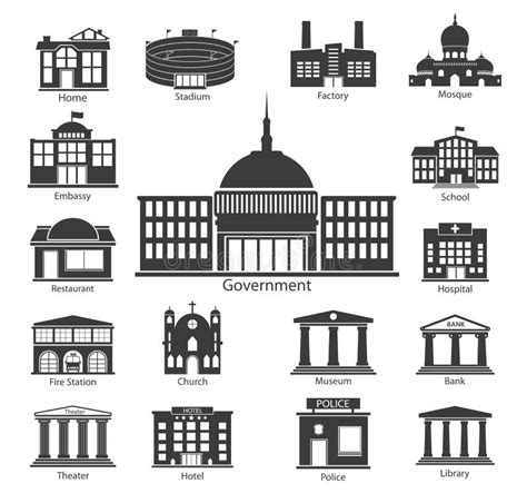 Building Icons Set, Government Buildings Stock Vector - Illustration of ...