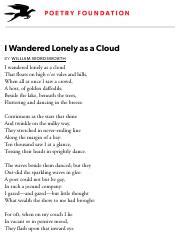 I Wandered Lonely as a Cloud by William Wordsworth | Poetry Foundation ...