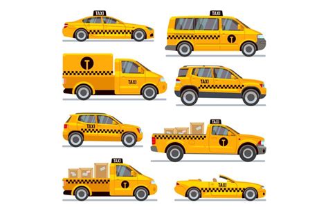 Different taxi types flat vector collection