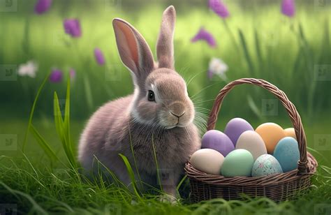 Rabbit With Painted Easter Eggs Photo (270061) - YouWorkForThem