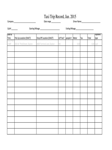 Truck Driver Trip Sheet PDF Printable