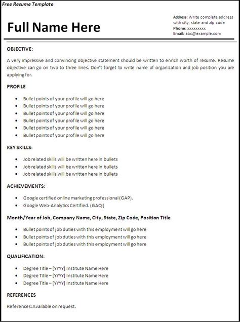 Job Resume Template | Free Printable Word Templates,