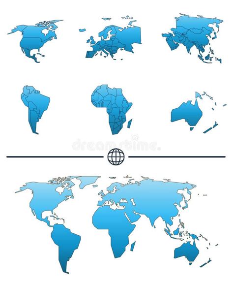 World Map Separated Continents Stock Illustration - Illustration of earth, continents: 24016203