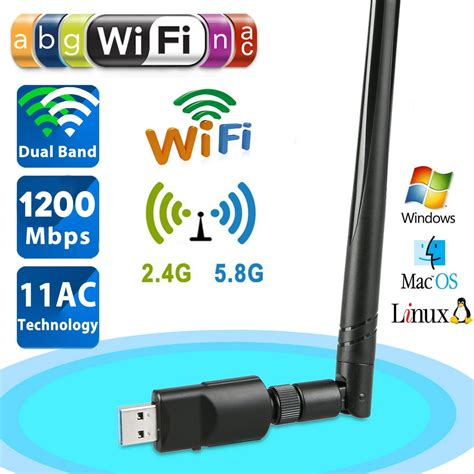 1200Mbps Wireless USB Wifi Adapter, Dual Band 2.4/5GHz USB WI-FI Router Network Repeater W-lan ...