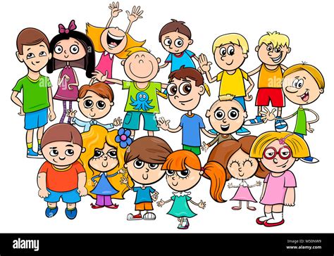 children characters group cartoon illustration Stock Photo - Alamy