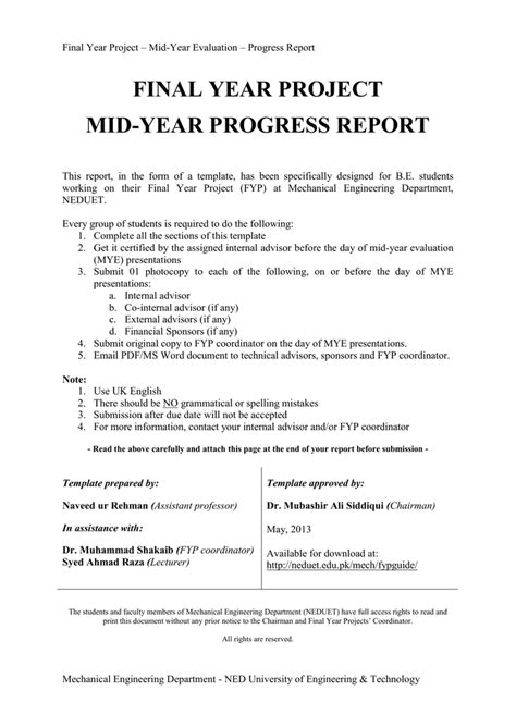 Engineering Progress Report Template