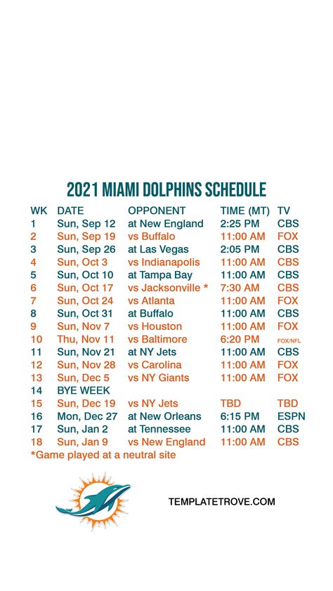 Miami Dolphins Home Schedule 2022 Printable | Printable Schedule