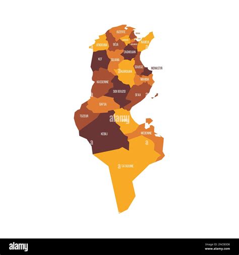 Tunisia political map of administrative divisions - governorates. Flat ...