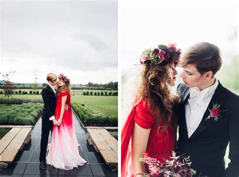 Elegant Red Ombre Wedding Dress & Gold Sparkly Wedding Inspiration in ...