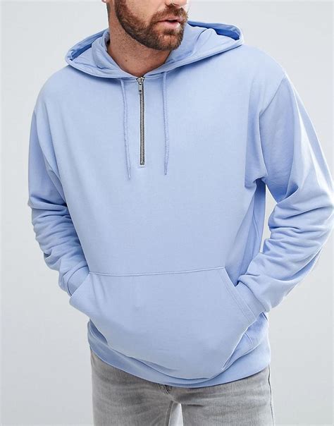 Lyst - Asos Oversized Half Zip Hoodie In Light Blue in Blue for Men