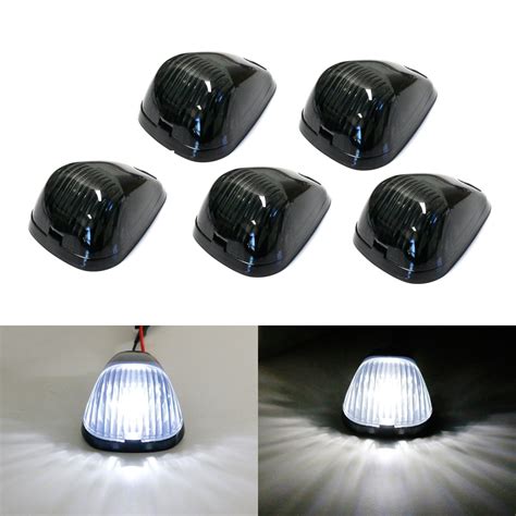 5-Piece Roof Running Light Set iJDMTOY Smoked Lens White LED Cab Rooftop Marker Lamps Compatible ...